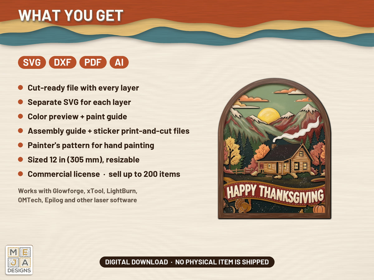 Mountain Thanksgiving Cabin Sign laser cut file: what the download holds