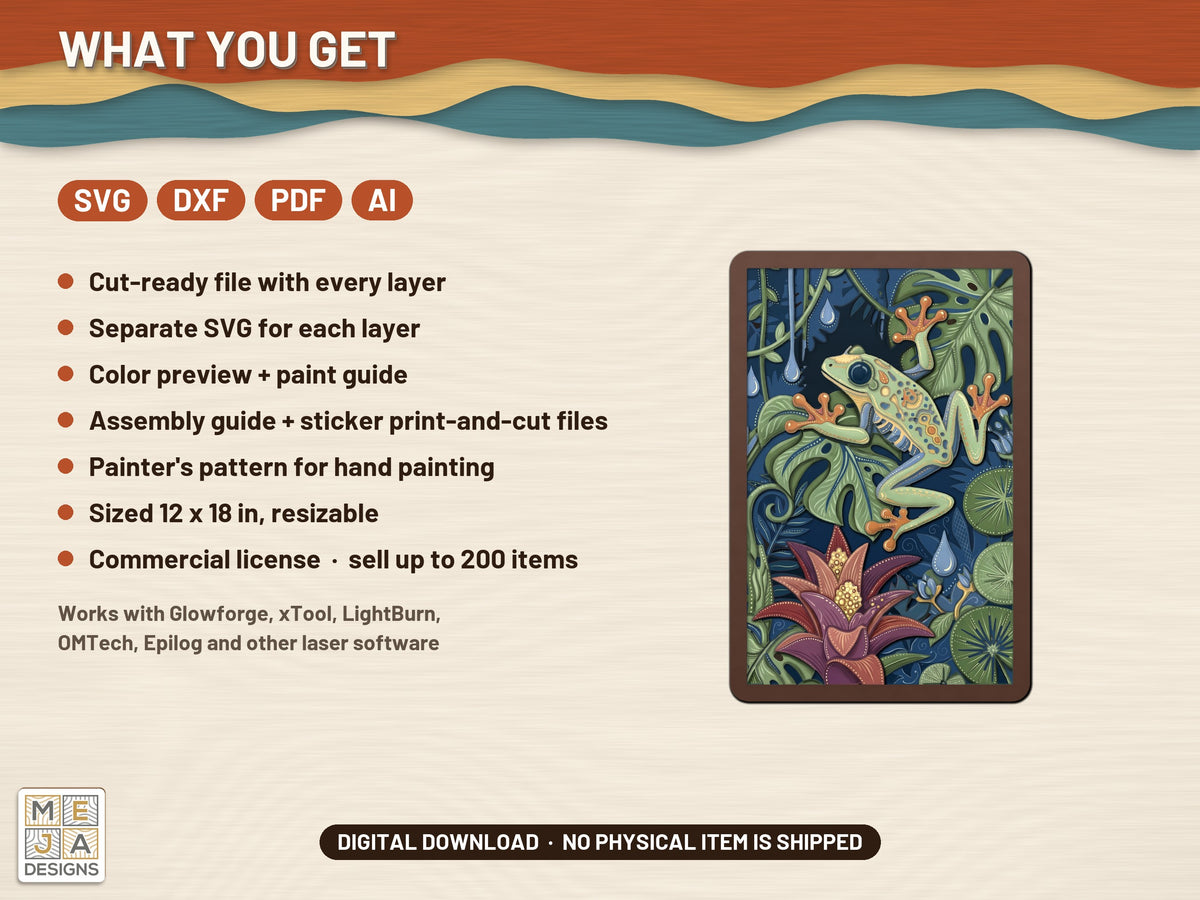 Red-Eyed Tree Frog Jungle laser cut file: what the download holds