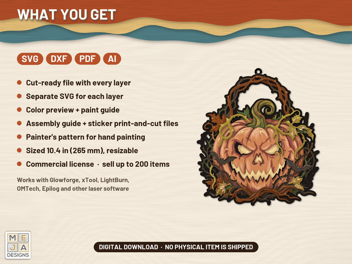 Gnarled Jack-O'-Lantern Hanger laser cut file: what the download holds