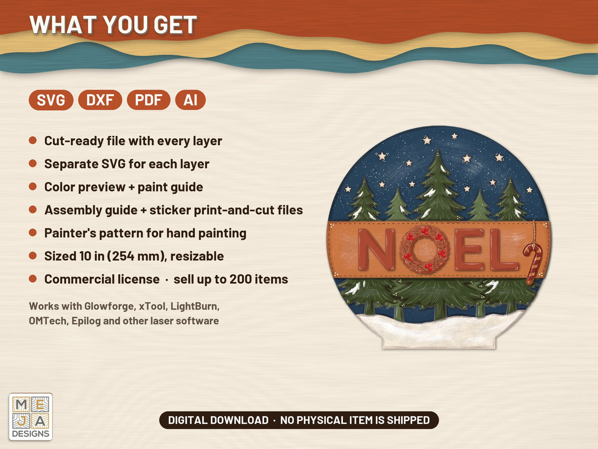 Pine Forest Noel Sign laser cut file: what the download holds