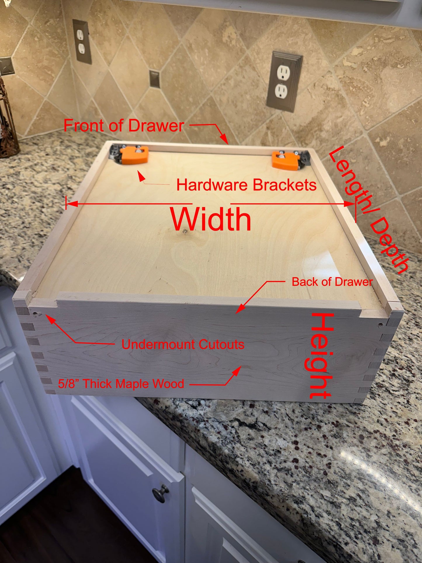 Drawer | Maple - Half Blind Dovetails - 5/8" Sides - 1/4" Birch Ply Bottom - Clear Coated