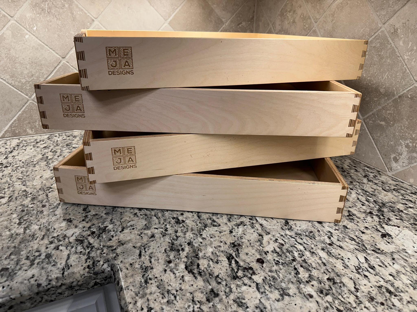 Drawer | Baltic Birch Plywood, Half Blind Dovetail, 1/2" Sides, 1/4" Birch Ply Bottom, Clear Coated, Pull Cut out