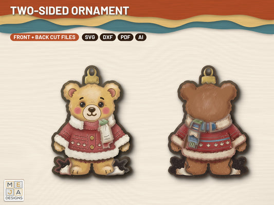 Two-Sided Teddy Bear Christmas Ornament laser cut file: every design of the bundle together