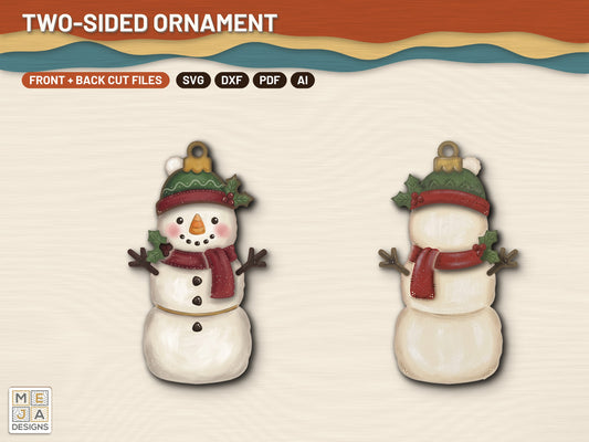 Two-Sided Marshmallow Snowman Ornament laser cut file: every design of the bundle together