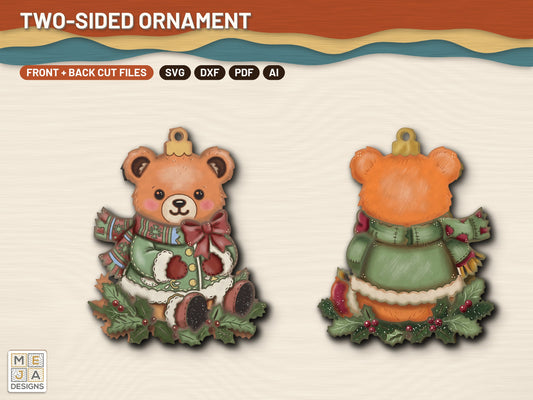 Two-Sided Teddy Bear Christmas Ornament laser cut file: every design of the bundle together
