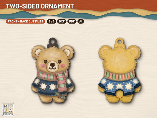Two-Sided Teddy Bear Sweater Ornament laser cut file: every design of the bundle together