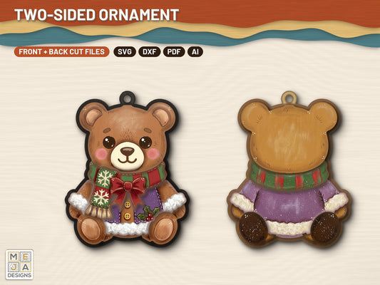 Two-Sided Teddy Bear Christmas Ornament laser cut file: every design of the bundle together