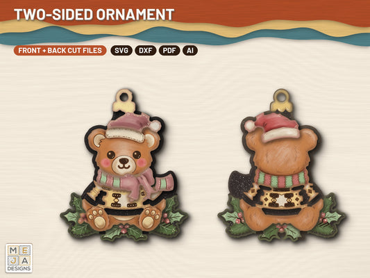 Two-Sided Teddy Bear Christmas Ornament laser cut file: every design of the bundle together