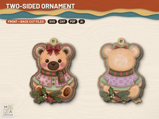Two-Sided Teddy Bear Christmas Ornament laser cut file: every design of the bundle together