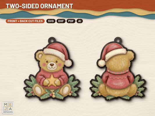 Two-Sided Teddy Bear Christmas Ornament laser cut file: every design of the bundle together