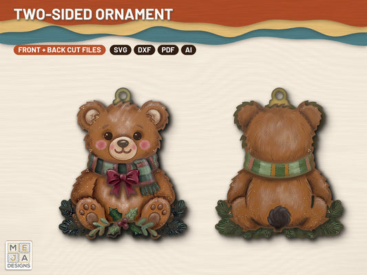 Two-Sided Teddy Bear Christmas Ornament laser cut file: every design of the bundle together