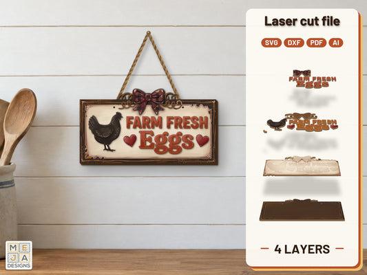 Farm Fresh Eggs Sign laser cut file: the finished layered piece, hand painted