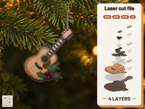 Acoustic Guitar Holly Ornament Laser Cut File