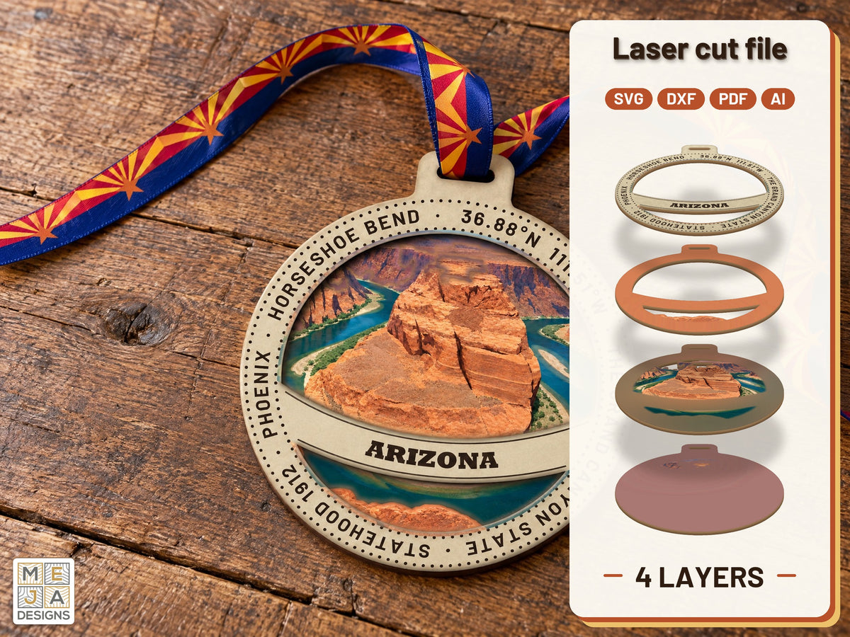Arizona State Ornament laser cut file: the finished layered piece, hand painted