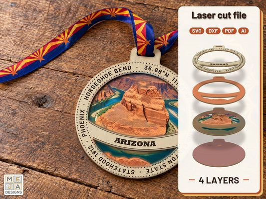 Arizona State Ornament laser cut file: the finished layered piece, hand painted