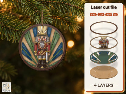 Art Deco Nutcracker Ornament laser cut file: the finished layered piece, hand painted