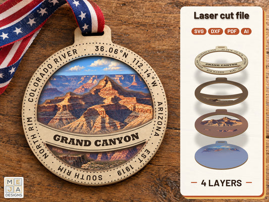 Grand Canyon National Park Ornament laser cut file: the finished layered piece, hand painted