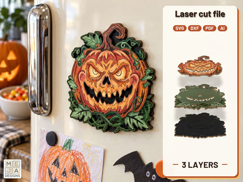 Vine Wreath Jack-O'-Lantern Magnet Laser Cut File