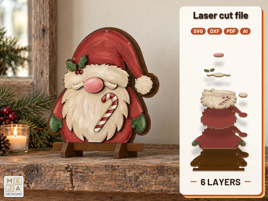 Christmas Gnome Shelf Sitter laser cut file: the finished layered piece, hand painted