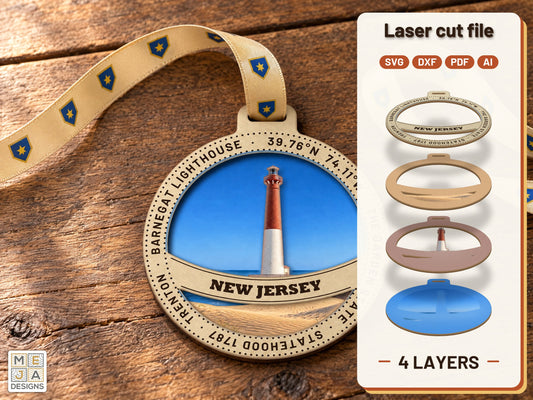 New Jersey State Ornament laser cut file: the finished layered piece, hand painted