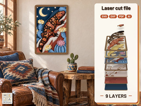 Gila Monster Desert Bloom Laser Cut File