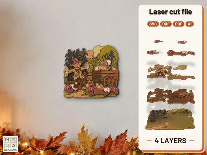 Harvest Scarecrow Wagon Sign laser cut file: the finished layered piece, hand painted