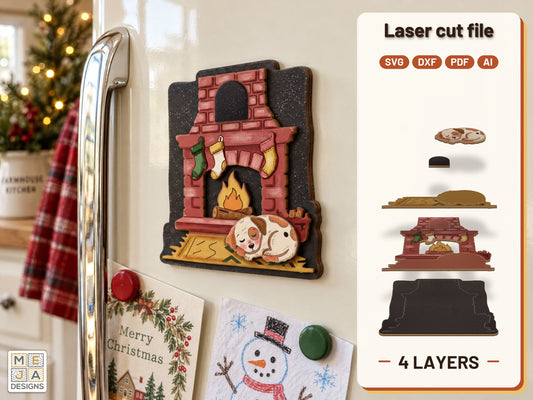 Sleepy Puppy Fireplace Magnet laser cut file: the finished layered piece, hand painted