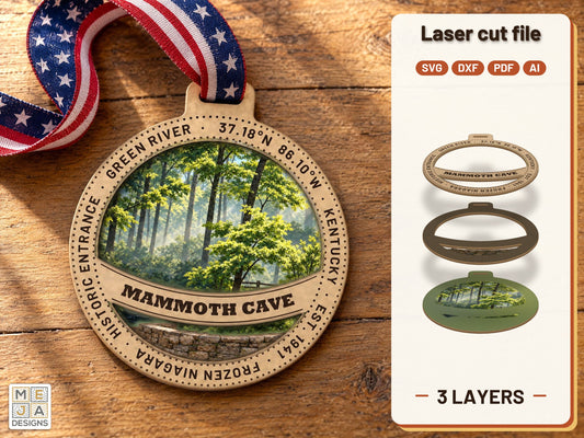 Mammoth Cave National Park Ornament laser cut file: the finished layered piece, hand painted
