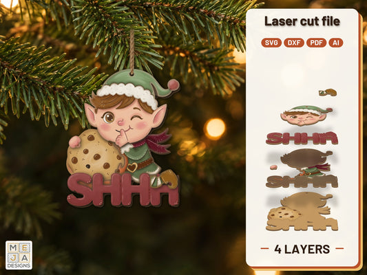 Pip the Elf Ornament laser cut file: the finished layered piece, hand painted
