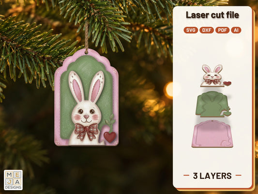Easter Bunny Gift Tag laser cut file: the finished layered piece, hand painted