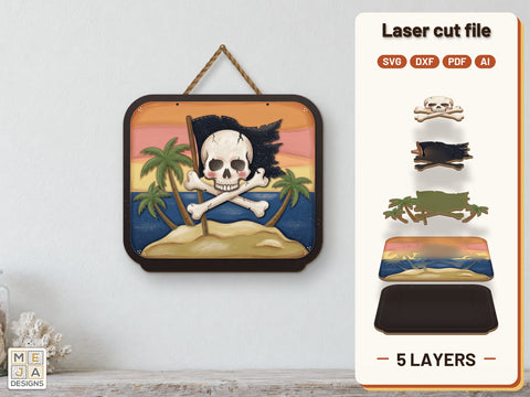 Jolly Roger Island Sign Laser Cut File