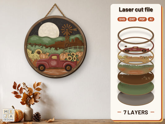 Harvest Moon Farm Truck laser cut file: the finished layered piece, hand painted