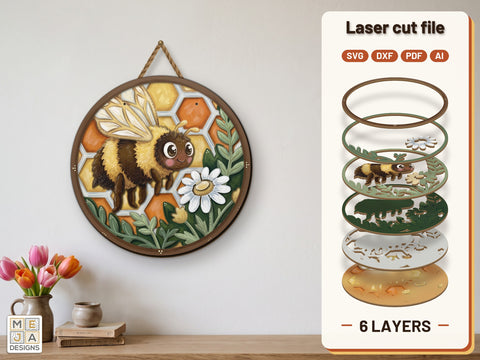 Honeycomb Bee Hanger Laser Cut File