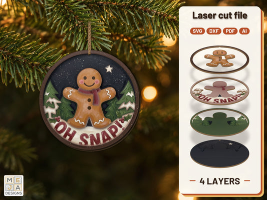 Gingerbread Man Oh Snap laser cut file: the finished layered piece, hand painted
