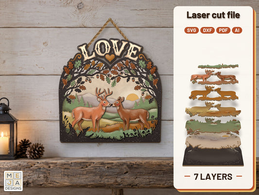 Deer Love Arch Sign laser cut file: the finished layered piece, hand painted