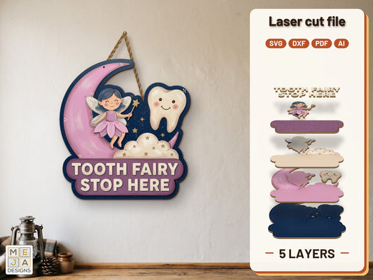 Tooth Fairy Door Hanger laser cut file: the finished layered piece, hand painted