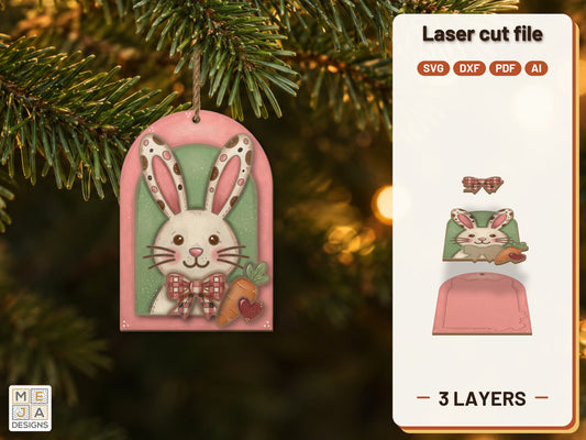 Easter Bunny Gift Tag laser cut file: the finished layered piece, hand painted