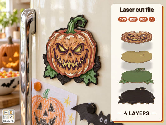 Jagged Grin Jack-O'-Lantern Magnet laser cut file: the finished layered piece, hand painted
