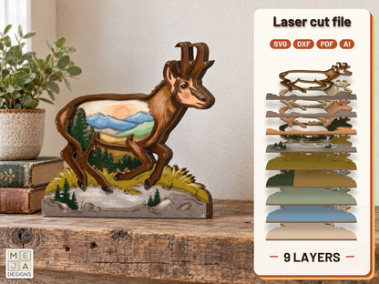 Pronghorn Prairie Window Sitter laser cut file: the finished layered piece, hand painted