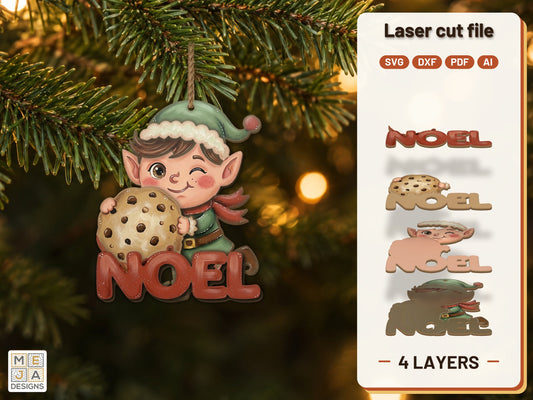 Cookie Shield Elf Ornament laser cut file: the finished layered piece, hand painted