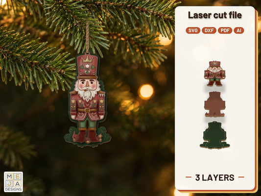 Folk Art Nutcracker Ornament laser cut file: the finished layered piece, hand painted