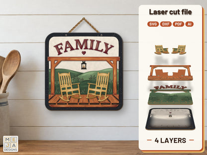 Rustic Family Porch Sign laser cut file: the finished layered piece, hand painted