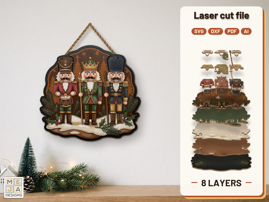 Christmas Nutcracker Trio laser cut file: the finished layered piece, hand painted