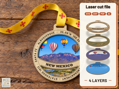 New Mexico State Ornament laser cut file: the finished layered piece, hand painted