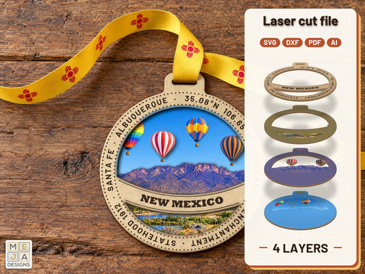 New Mexico State Ornament laser cut file: the finished layered piece, hand painted