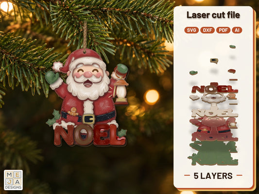Santa Lantern Noel Ornament laser cut file: the finished layered piece, hand painted