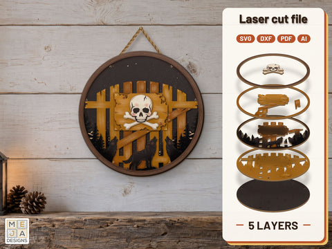 Skull Crossbones Wolf Gate Laser Cut File