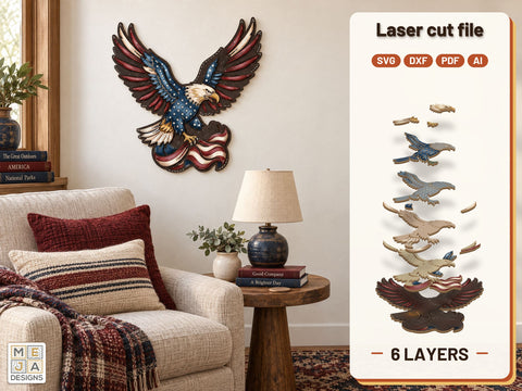 Patriotic Bald Eagle Sign Laser Cut File