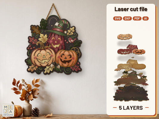 Witch Hat Jack-O'-Lantern Trio laser cut file: the finished layered piece, hand painted