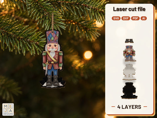 Stained Glass Nutcracker Ornament laser cut file: the finished layered piece, hand painted